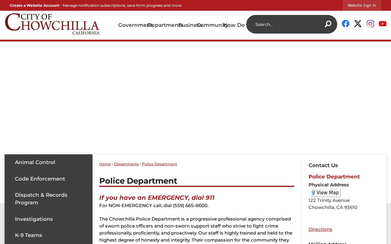 Official Chowchilla Police Department webpage