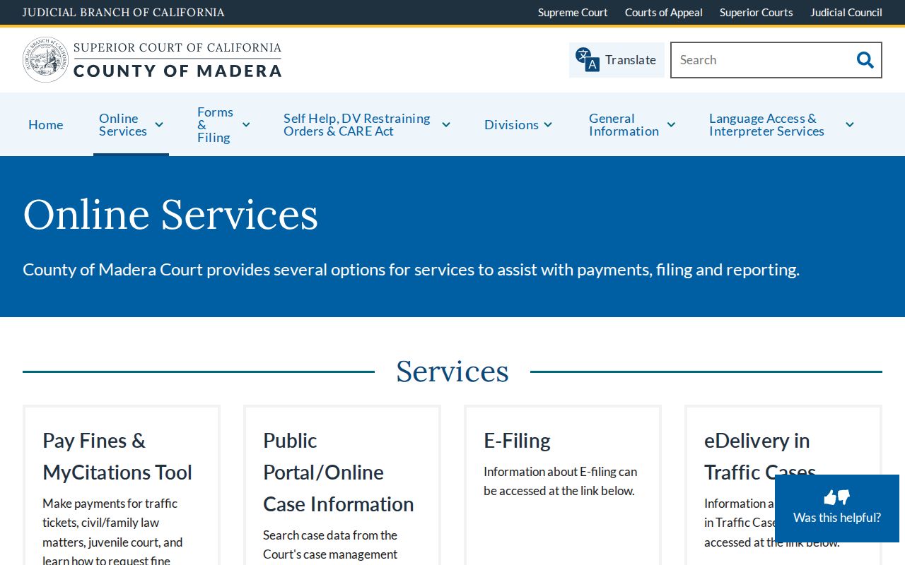 Madera County criminal court case online services
