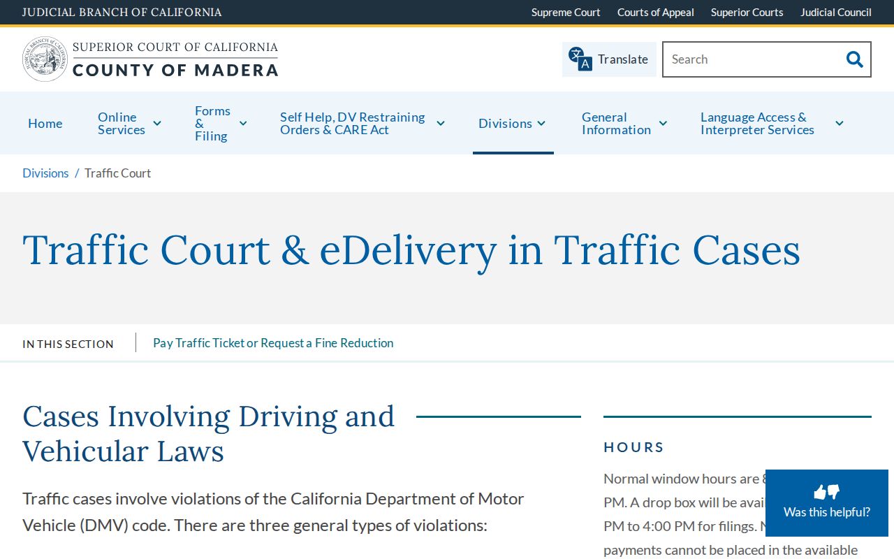 Madera County criminal and traffic court division