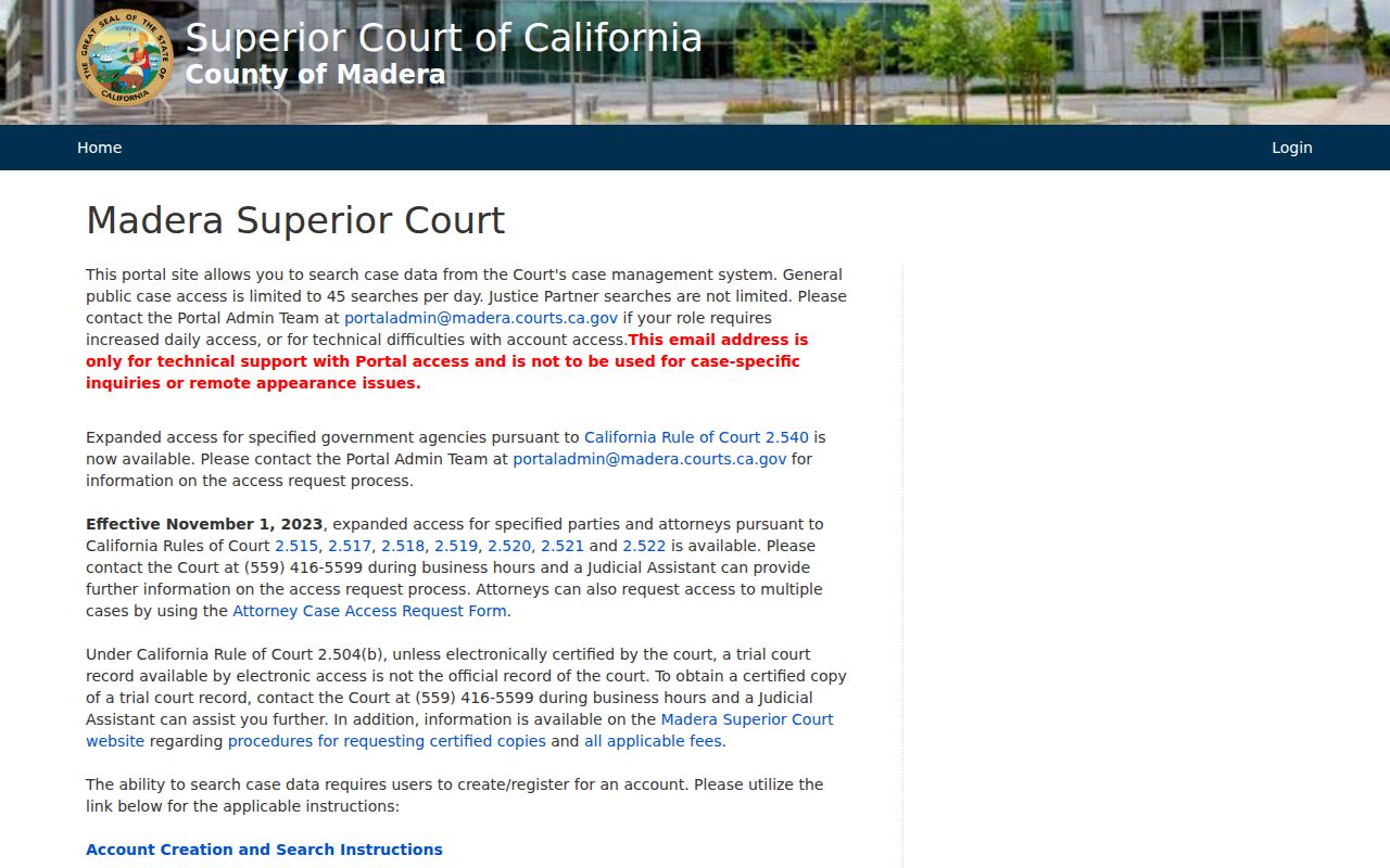 Madera County criminal history court case portal