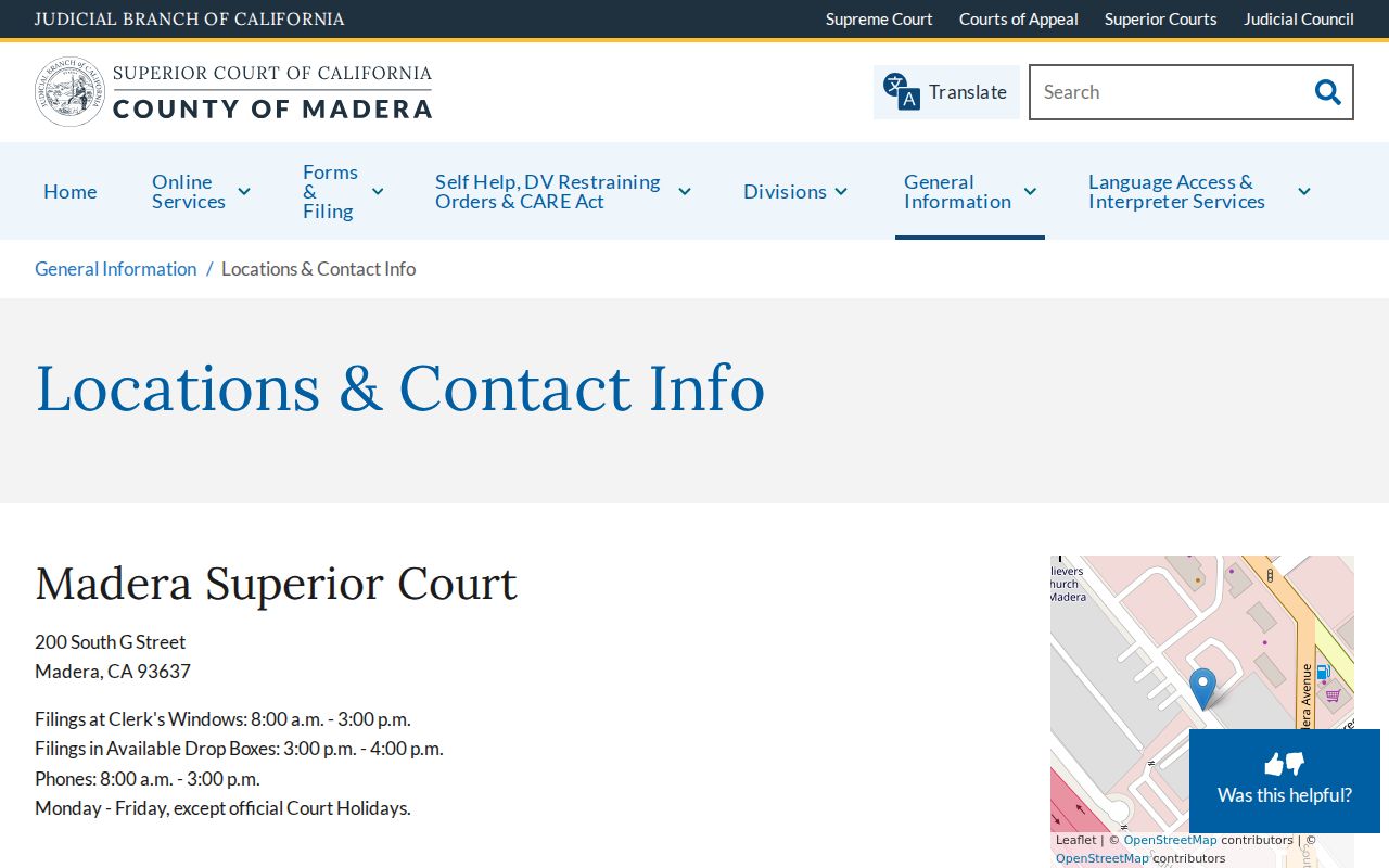 Madera County criminal records courthouse contacts