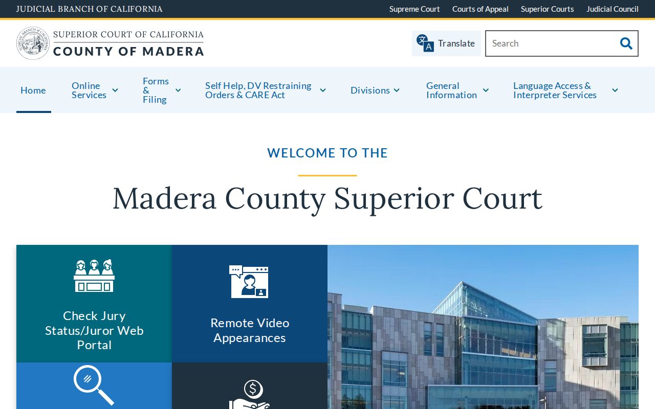 Madera County criminal history Superior Court homepage