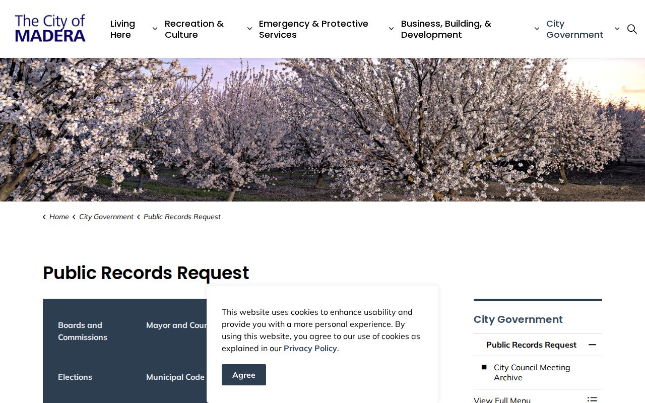 City of Madera public records request webpage