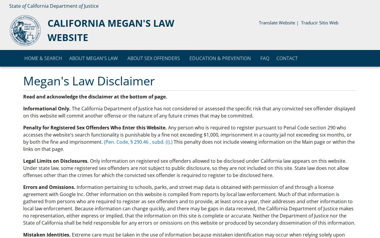 Official California Megan's Law page for a Madera County sex offender check